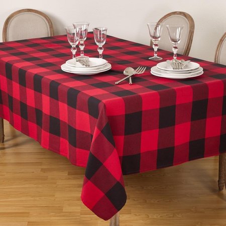 SARO LIFESTYLE SARO  65 x 104 in. Rectangle Buffalo Plaid Check Pattern Design Cotton Tablecloth  Red 9025.R65104B